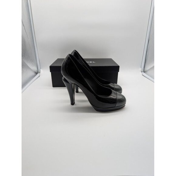 Chanel Patent Leather Platform High Heel Pumps Size US 8 EU 38.5 Black Box Dust - Picture 11 of 16